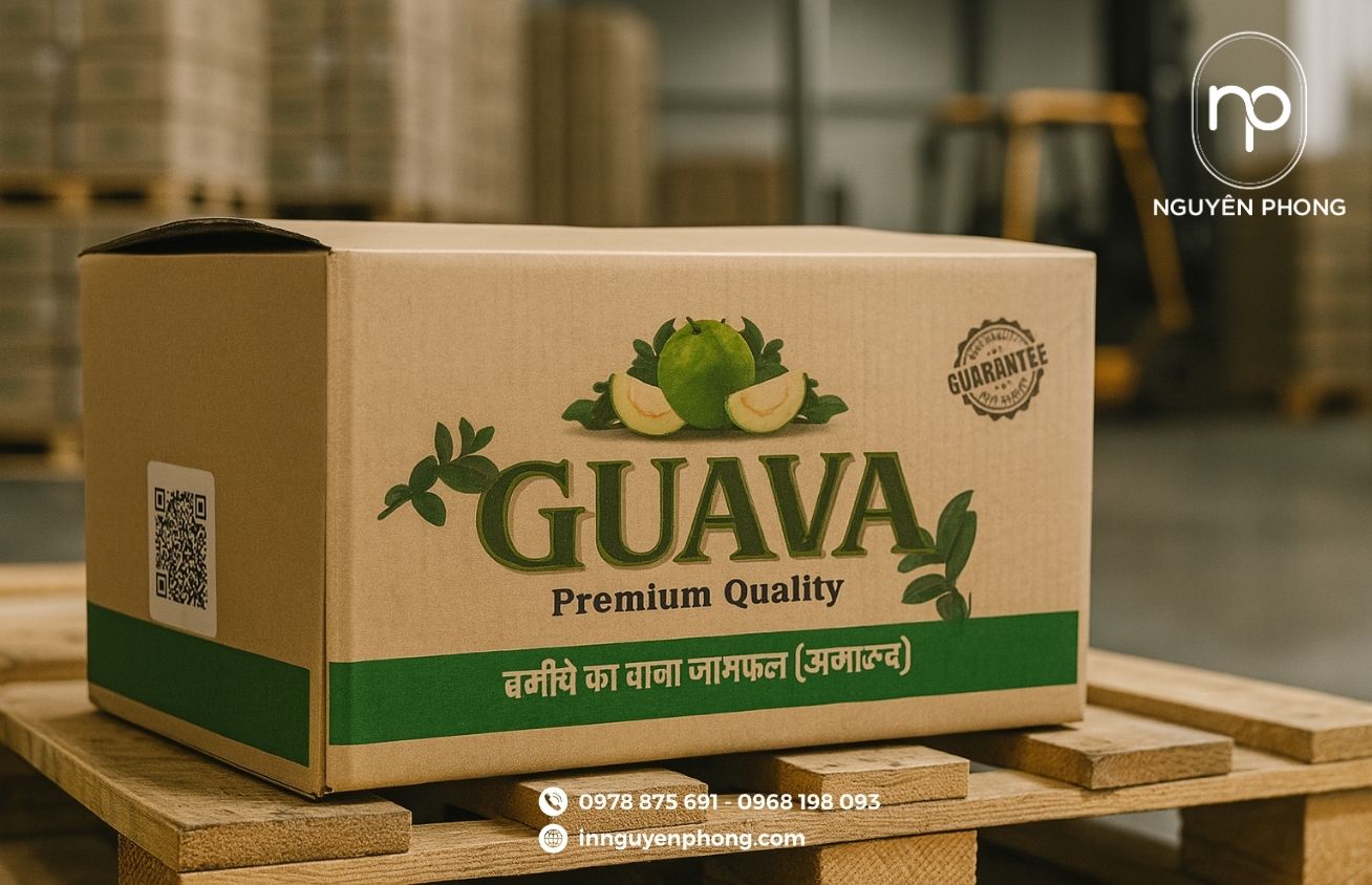 Thùng carton đựng ổi tích hợp mã QR